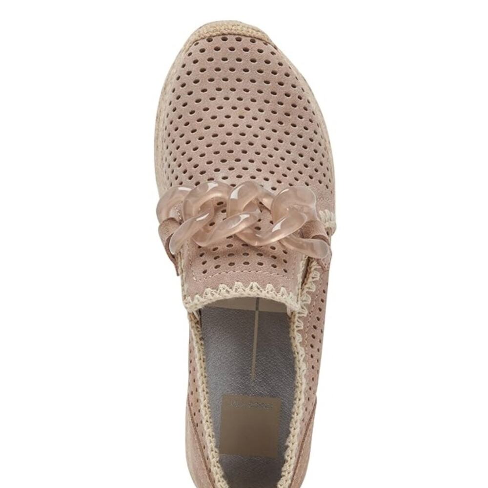 Dolce Vita Jhenee Espadrille Perforated Taupe Suede Sz 8 NIB Chunky Chain Detail - Picture 8 of 14